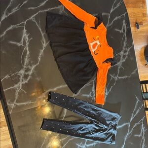 5T Orange and Black Halloween Dress with Leggings
